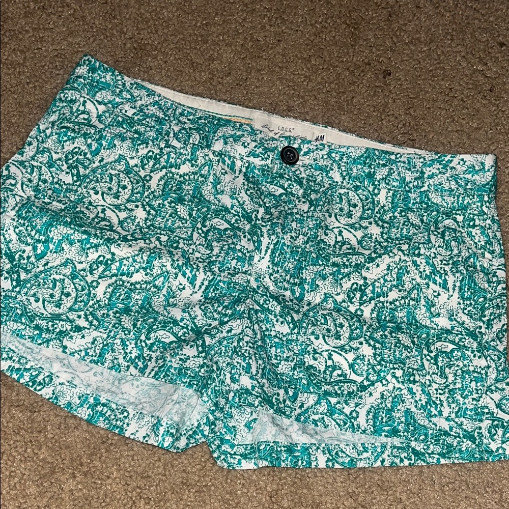 H&M Teal Patterned High Waist Women Shorts